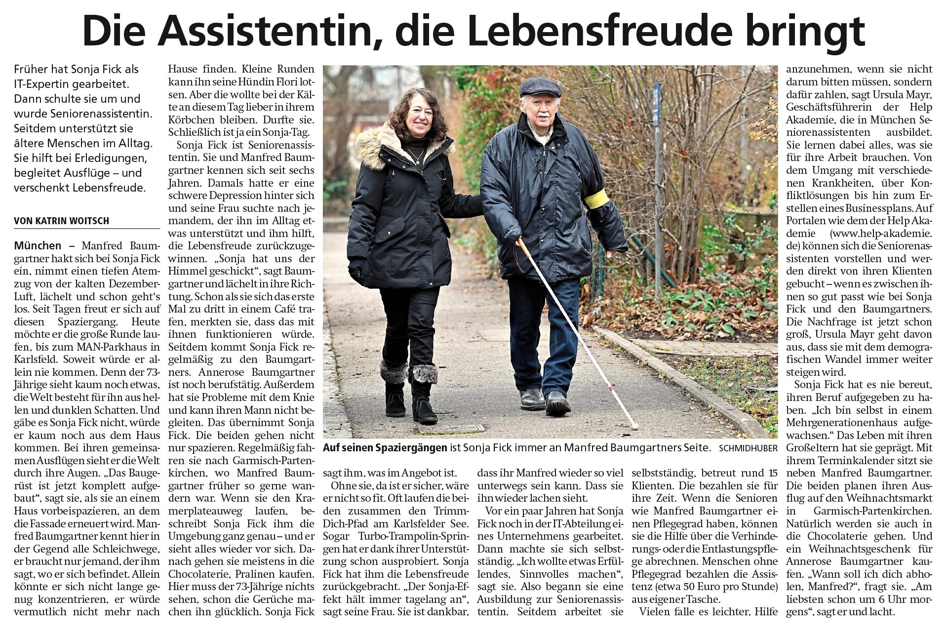 Seniorenassistenz, die Lebensfreude zurückbringt – Zeitungsbericht über die HELP Akademie